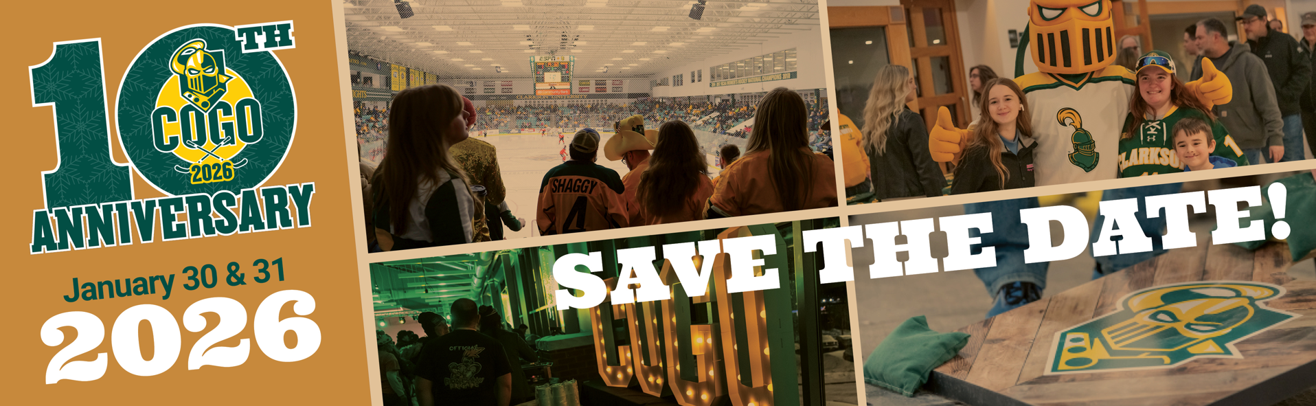 Cold Out Gold Out Banner Save the Date with photos of previous COGO attendees.